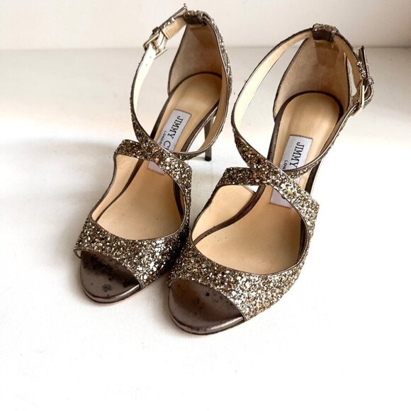 Jimmy Choo Bronze Glitter Emily Heels 35 - Picture 3 of 10